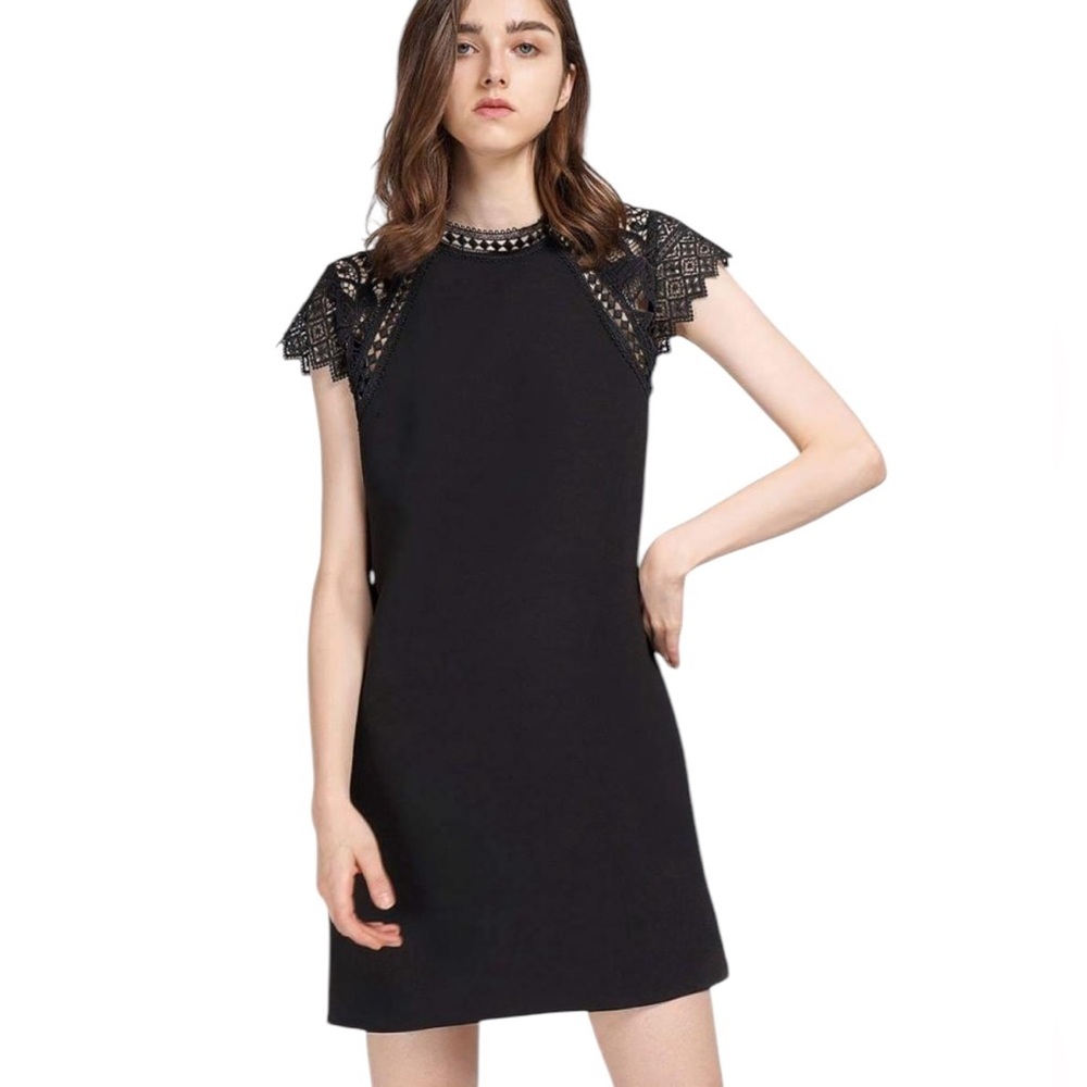 Zara Black Crochet Lace Mock Neck Cutout Mini Dress - S